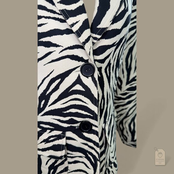 Silk Blend Zebra Print Blazer Jacket Structured Mob Wife Statement Coat L 12 - Picture 3 of 9